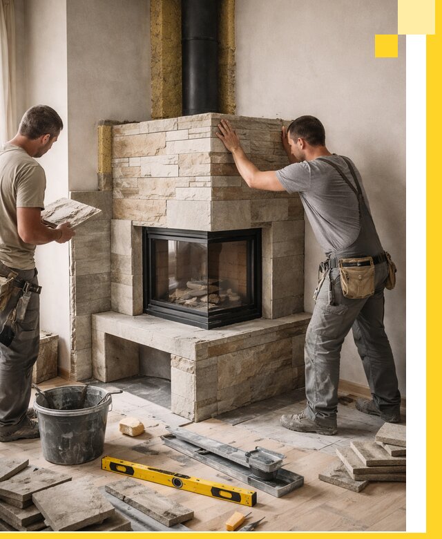 Угловые камины под ключ проект, монтаж и отделка в Горном-Алтайске