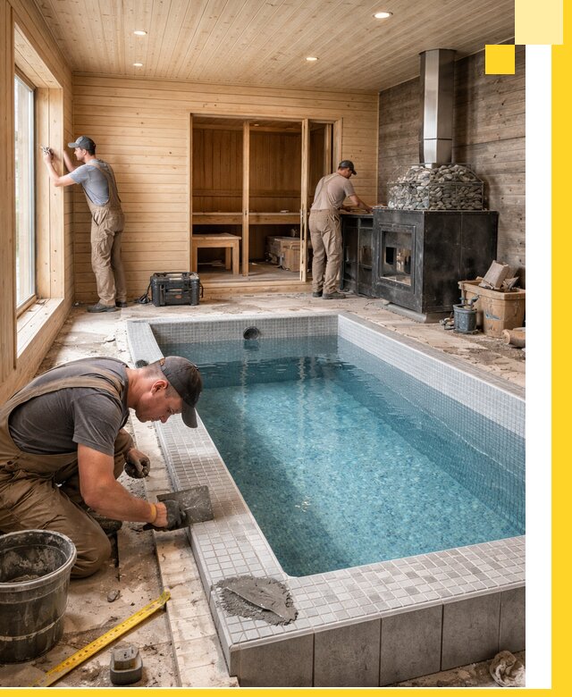 Проект бани с бассейном и сауной в Горном-Алтайске под ключ