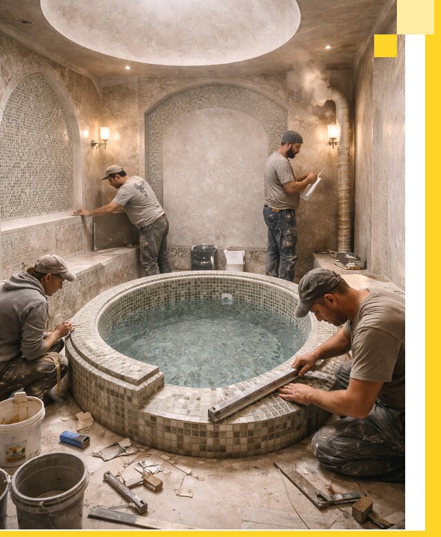 Профессиональное строительство хамама с бассейном в Горном-Алтайске под ключ