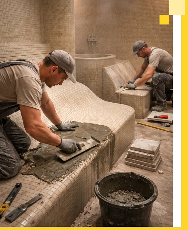 Лежаки для хамама под ключ в Горном-Алтайске, проект и монтаж