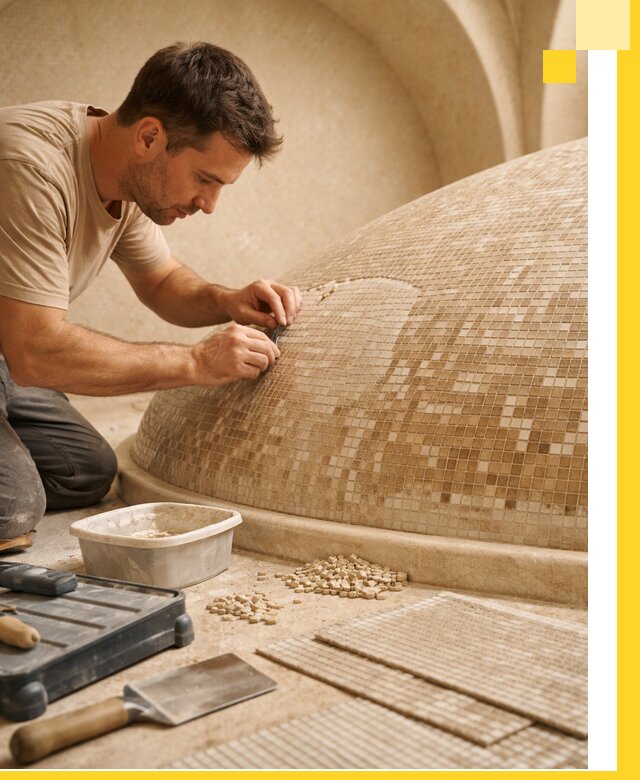 Профессиональная укладка мозаики для хамама под ключ в Горном-Алтайске